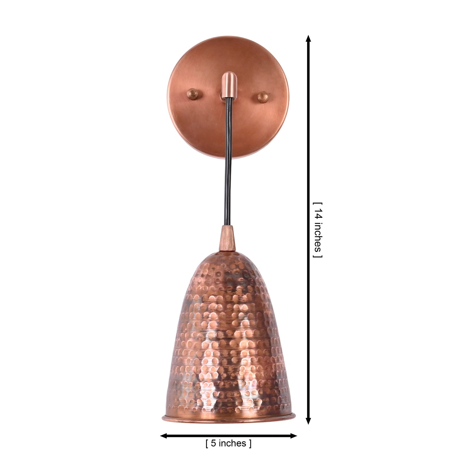 Size guide for Hudson Modern Hammered Copper Cone Wall Sconce – Single Light – 14 Inch – Model 32766