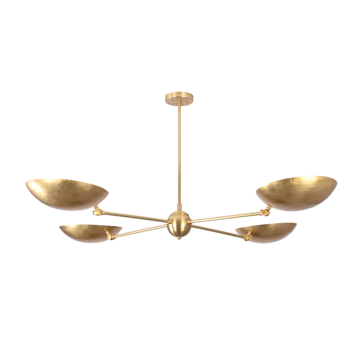 Front view of the Hudson Modern Quad Bowl Chandelier featuring four handcrafted adjustable bowl shades with a sleek Mid-Century Modern silhouette.