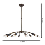 A 12-light chandelier with a dark bronze finish and frosted glass shades, shown with dimension lines indicating a height of 24 inches and a width of 32 inches on a white background.