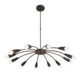 Front view of Hudson Orbit Sputnik chandelier featuring a 12-light radial arm design with exposed bulb sockets in an oil rubbed bronze finish.