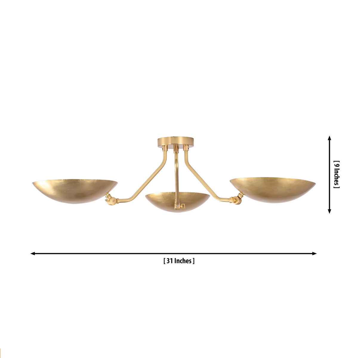 Dimension drawing of Hudson triple dish chandelier showing 31-inch width and 16-inch overall height.