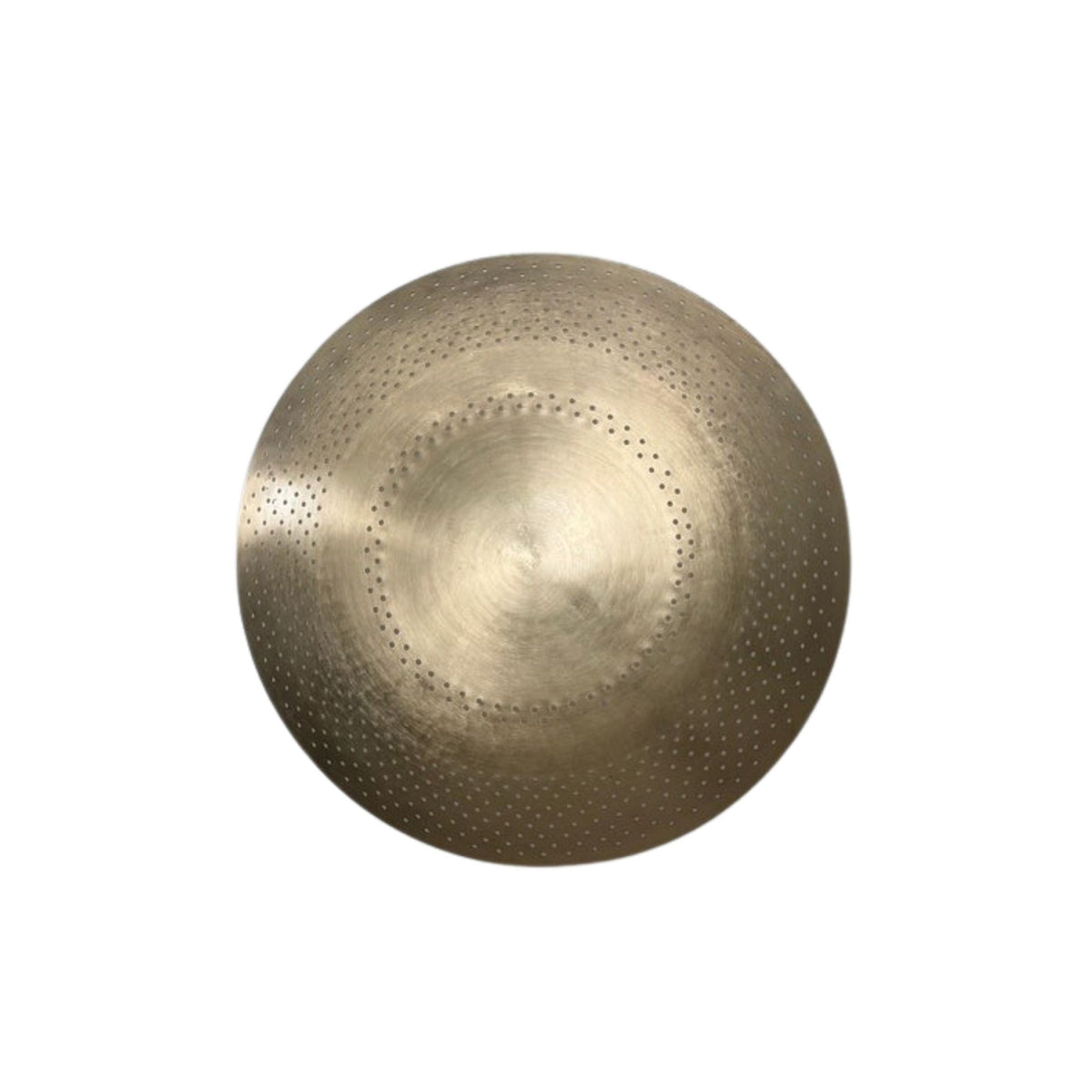 Ibiza 5 light brass chandelier top view highlighting the circular perforated pattern and brushed brass finish.