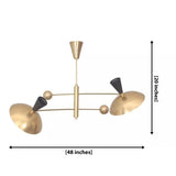 Ibiza 4 light brass-tone balance arm chandelier dimension image showing 48 inch width and 20 inch height.