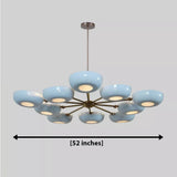 Lecce sculptural 10-light chandelier with sky-blue bowl shades and brass-tone frame, displaying its overall 52-inch width against a neutral background.