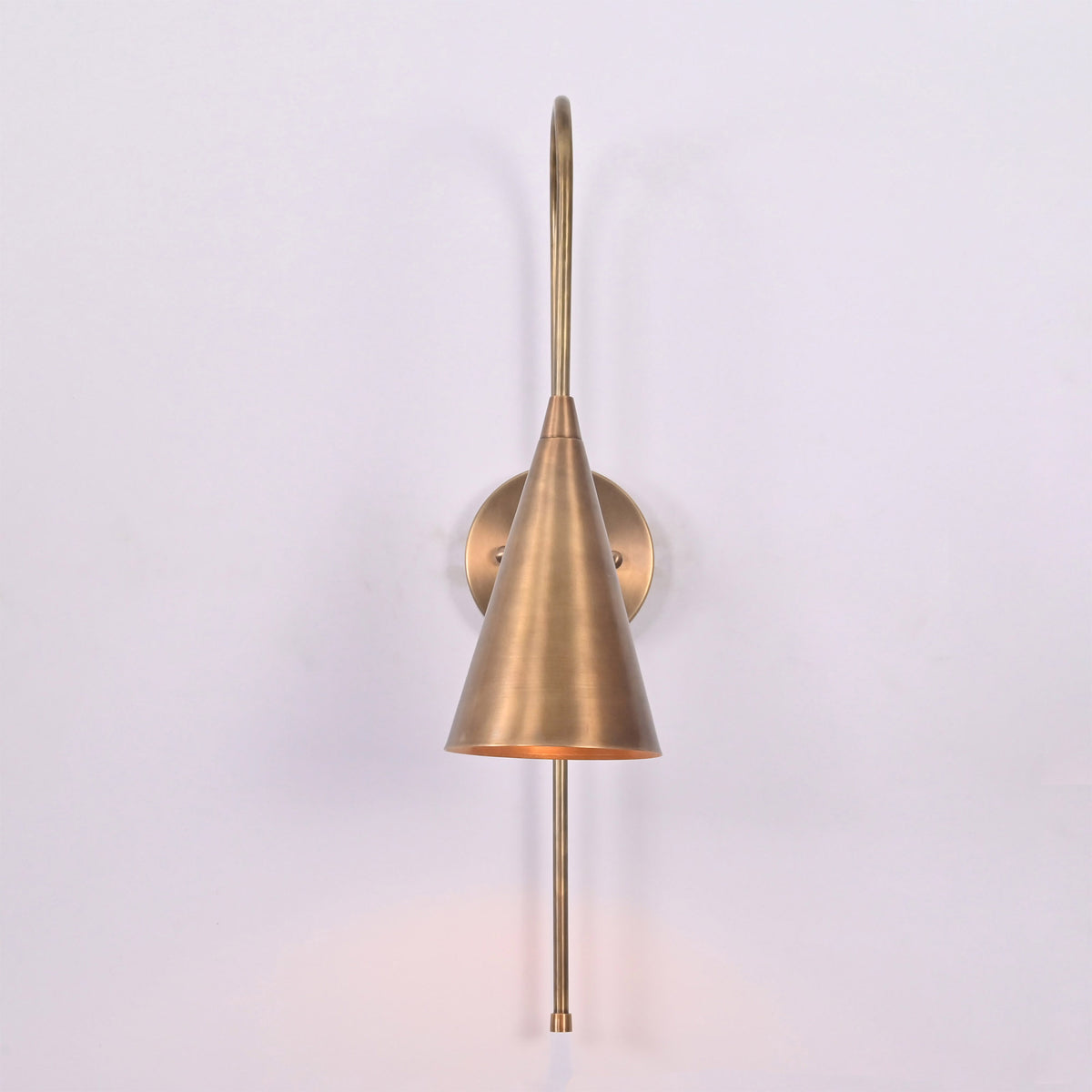 Front view of Liora Cone Loop Wall Sconce with tall loop design, cone shade, and slim lower rod.