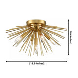 Lucerne 5 light brass starburst flush mount dimension view showing 18.9 inch width and 10.4 inch overall height.