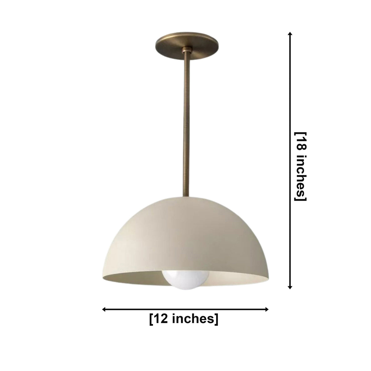 Lucerne 1 light dome pendant chandelier dimension view showing 12 inch width and 18 inch overall height.