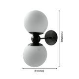 Luna double globe wall sconce dimensions showing 13 inch height and 9 inch width – Model 32837