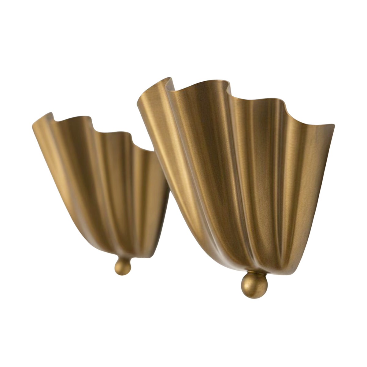Angled view of the Luna Fluted Scalloped Flush Mount Ceiling Light showcasing its sculptural fluted metal shade and elegant scalloped silhouette.