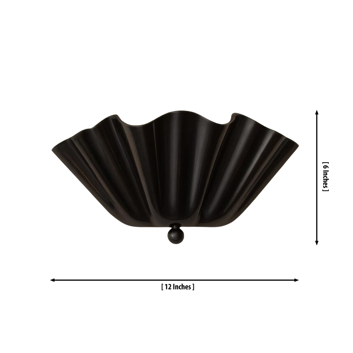 Dimensions of the Luna Fluted Scalloped Flush Mount Ceiling Light measuring 12 inches in diameter by 6 inches high with a handcrafted fluted shade.