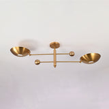Angled front view of the Luna Modern Double Bowl Chandelier showcasing its minimalist linear silhouette and upward-facing bowl shades