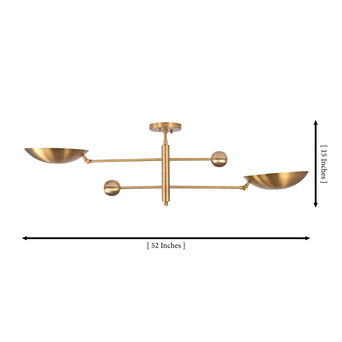 Dimension drawing of the Luna Modern Double Bowl Chandelier measuring 52 inches wide and 15 inches high