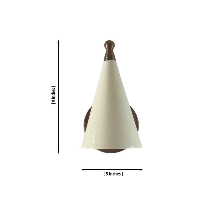 Luna Modern White Cone Wall Sconce installed beside a bathroom vanity mirror, providing warm downward illumination while complementing modern, Scandinavian, Japandi, and transitional interiors.
