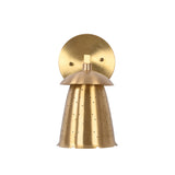 Front view of Luna perforated bell wall sconce with round backplate and scalloped shade edge.