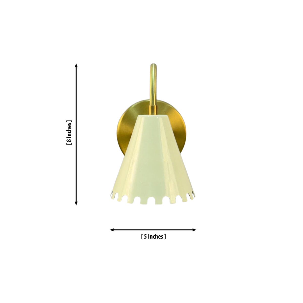 Dimension diagram of the Luna Scalloped Cone Wall Sconce showing 8-inch overall height and 5-inch shade width.