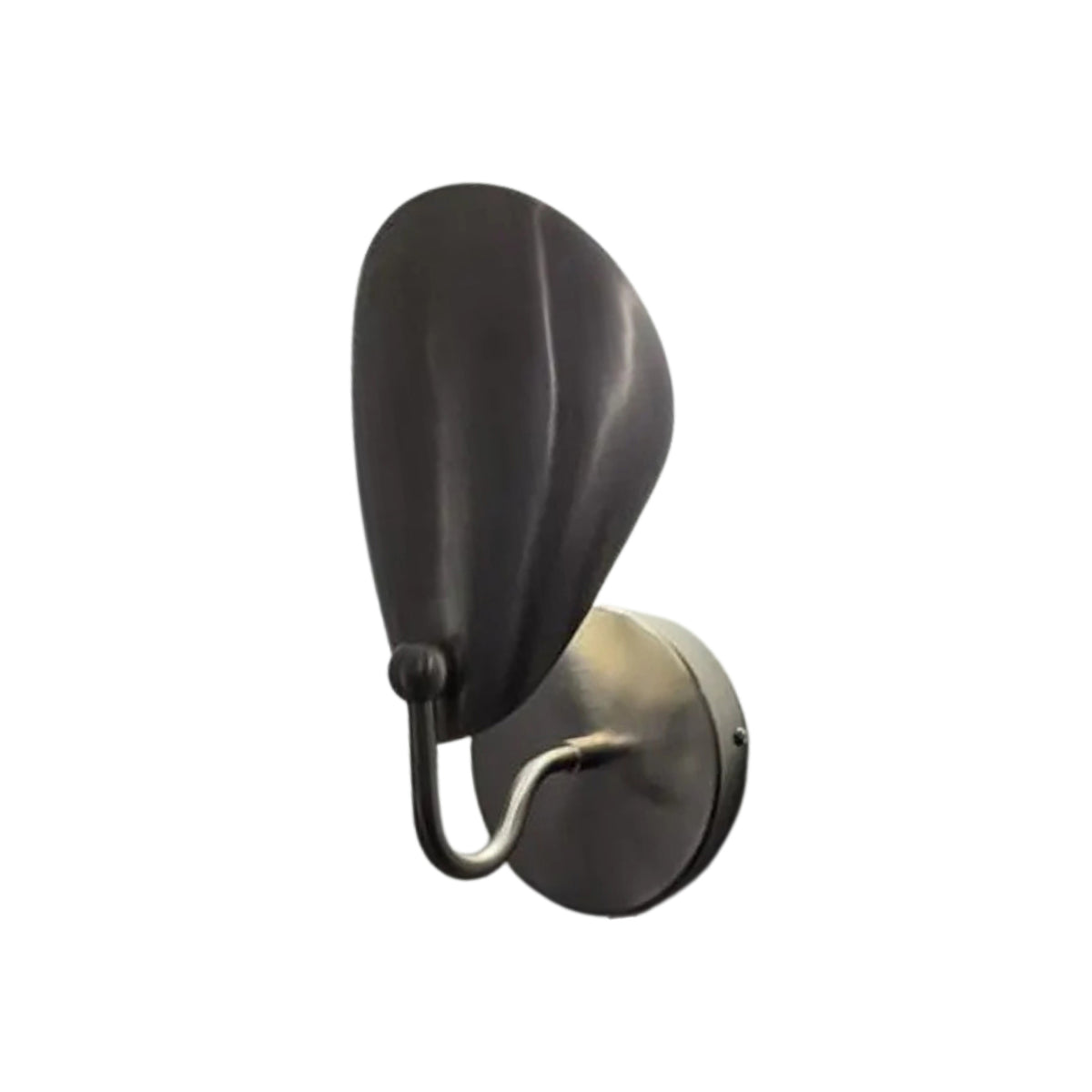 Front angled view of the Luna Sculptural Petal Wall Sconce in a matte black finish showcasing its sculptural petal shade and minimalist curved wall mount.