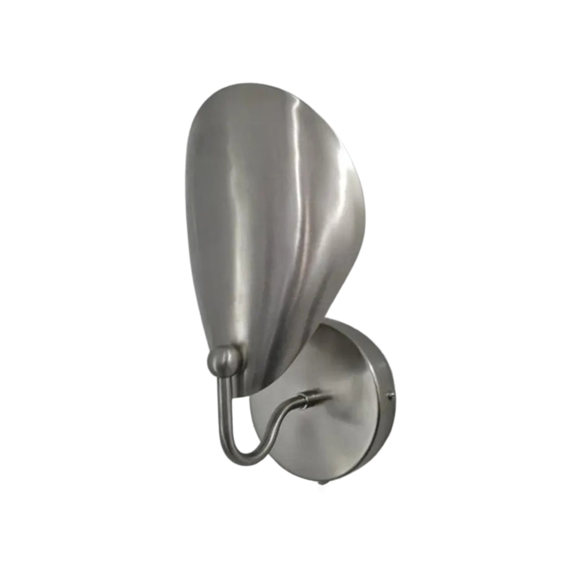 Front perspective of the Luna Sculptural Petal Wall Sconce in satin nickel with a sculptural organic shade and clean modern wall-mounted profile.