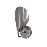 Front perspective of the Luna Sculptural Petal Wall Sconce in satin nickel with a sculptural organic shade and clean modern wall-mounted profile.