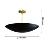Madrid 5 light black and brass bowl chandelier dimension view showing 18 inch width and 9 inch overall height.