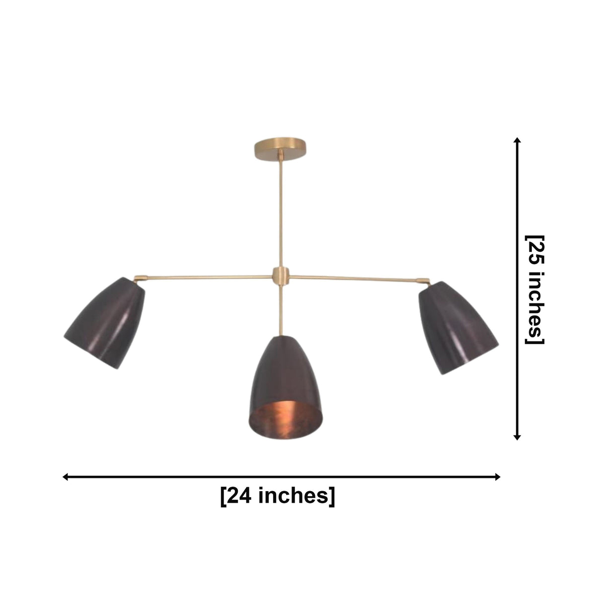 Mallorca 4 light cone chandelier dimensions showing 24 inch width and 25 inch overall height.
