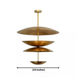 Mallorca 8 light brass-tone tiered disc chandelier dimension image showing a 24 inch fixture width.