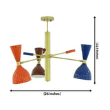 Manhattan 6-light multicolor Sputnik chandelier dimension diagram showing 26-inch width and 22.5-inch height with sculptural brass-tone arms.