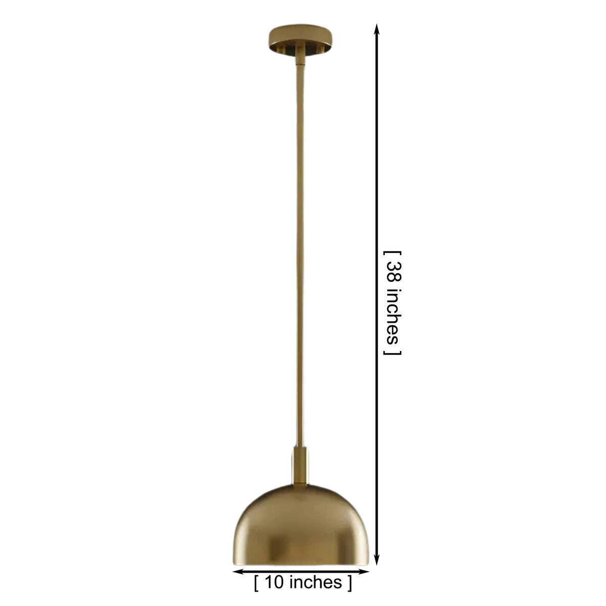 Dimension drawing of Marlow dome pendant light showing 10-inch shade diameter and 38-inch overall hanging height.