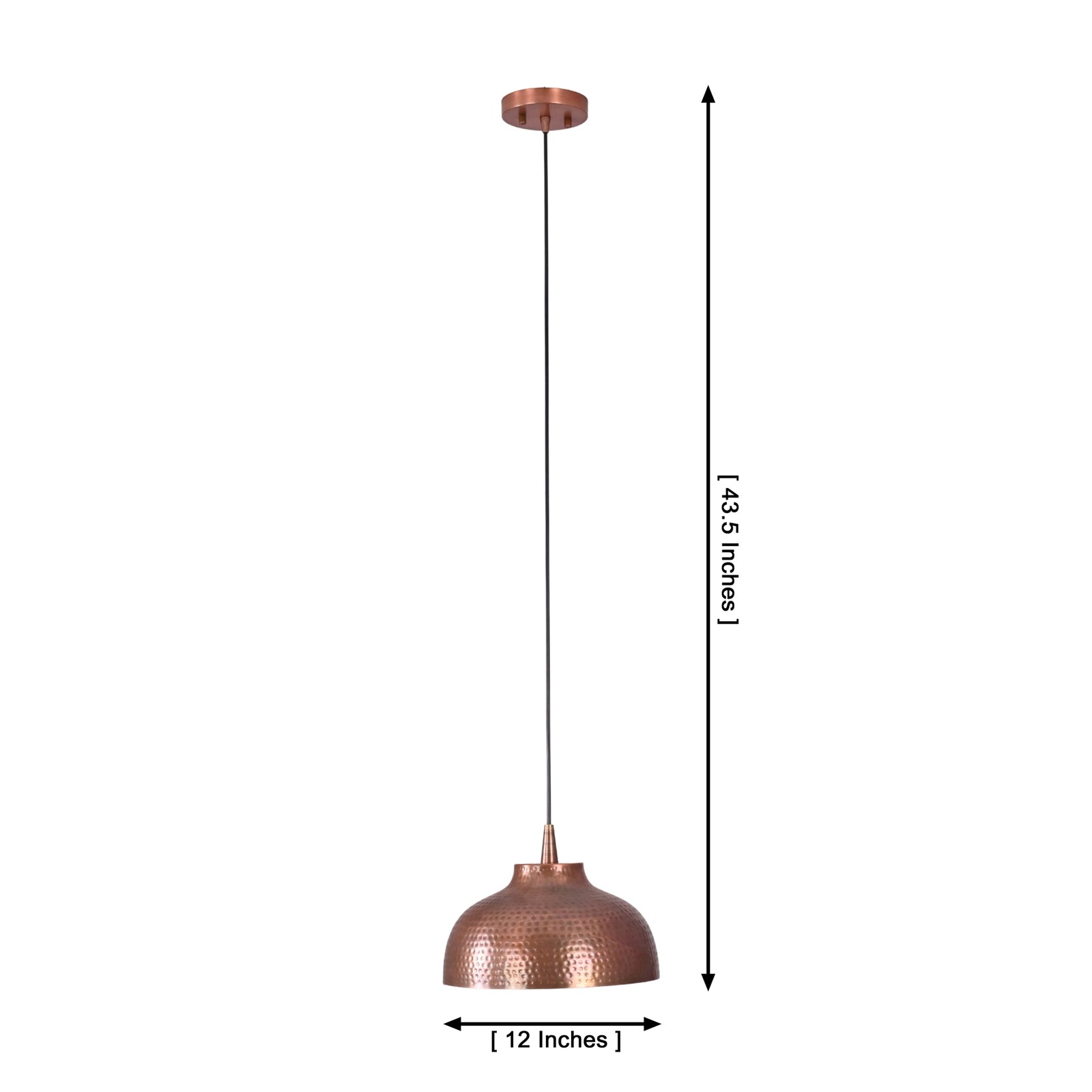 Size guide for Marlow Hammered Copper Dome Pendant Light – 1 Light – 12 Inch - Model 33229