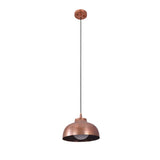 Front view of the Marlow hammered copper dome pendant light featuring a handcrafted textured metal shade with an adjustable black suspension cord.
