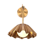 Front view of the Marlow Modern Pleated Flower Wall Sconce featuring a handcrafted pleated flower-inspired metal shade with a frosted opal glass globe suspended beneath a decorative hanging ring.