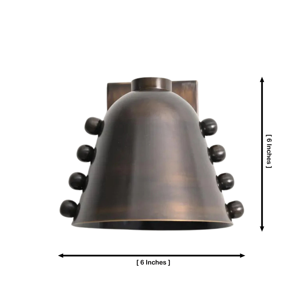 Dimension view of the Marlow Riveted Dome Wall Sconce measuring 6 inches in height and 6 inches in width.
