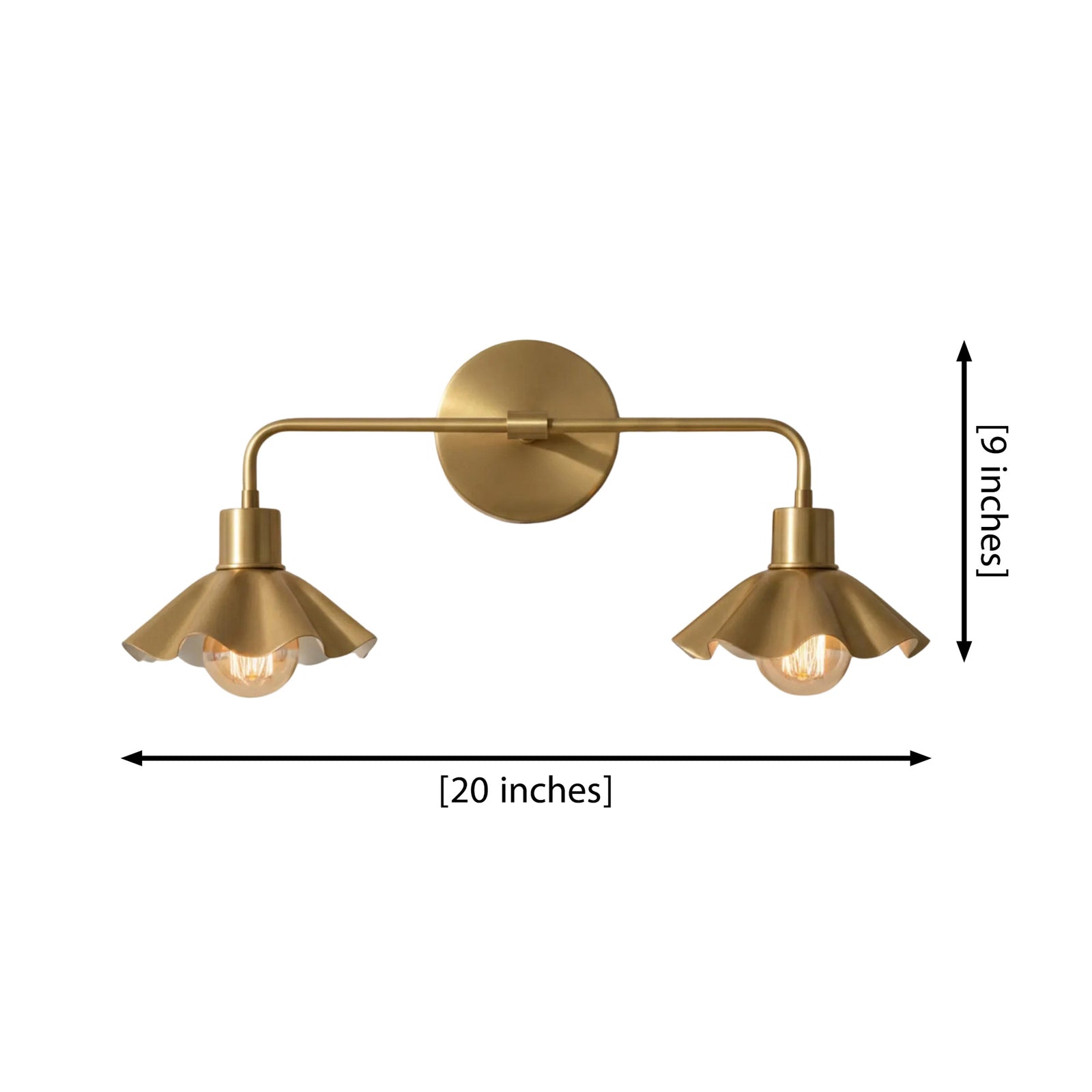 Size guide for Marlow Scalloped Double Wall Sconce – 2 Light – 20 Inch – Model 32822