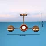 Brass 3-globe chandelier with 16-inch width and 10-inch height dimensions