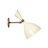 Milan Double Cone Wall Sconce with cream metal shade and brass arm angled view – Model 32835