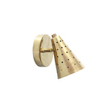 Milan perforated cone wall sconce with adjustable brass shade – angled view – Model 32771