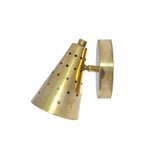 Milan brass wall sconce featuring perforated tapered cone shade and adjustable joint – Model 32771