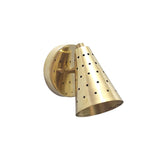 Milan brass perforated cone wall sconce with round wall canopy – front angled view – Model 32771