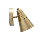 Milan perforated cone wall light with adjustable shade and brass finish – profile view – Model 32771