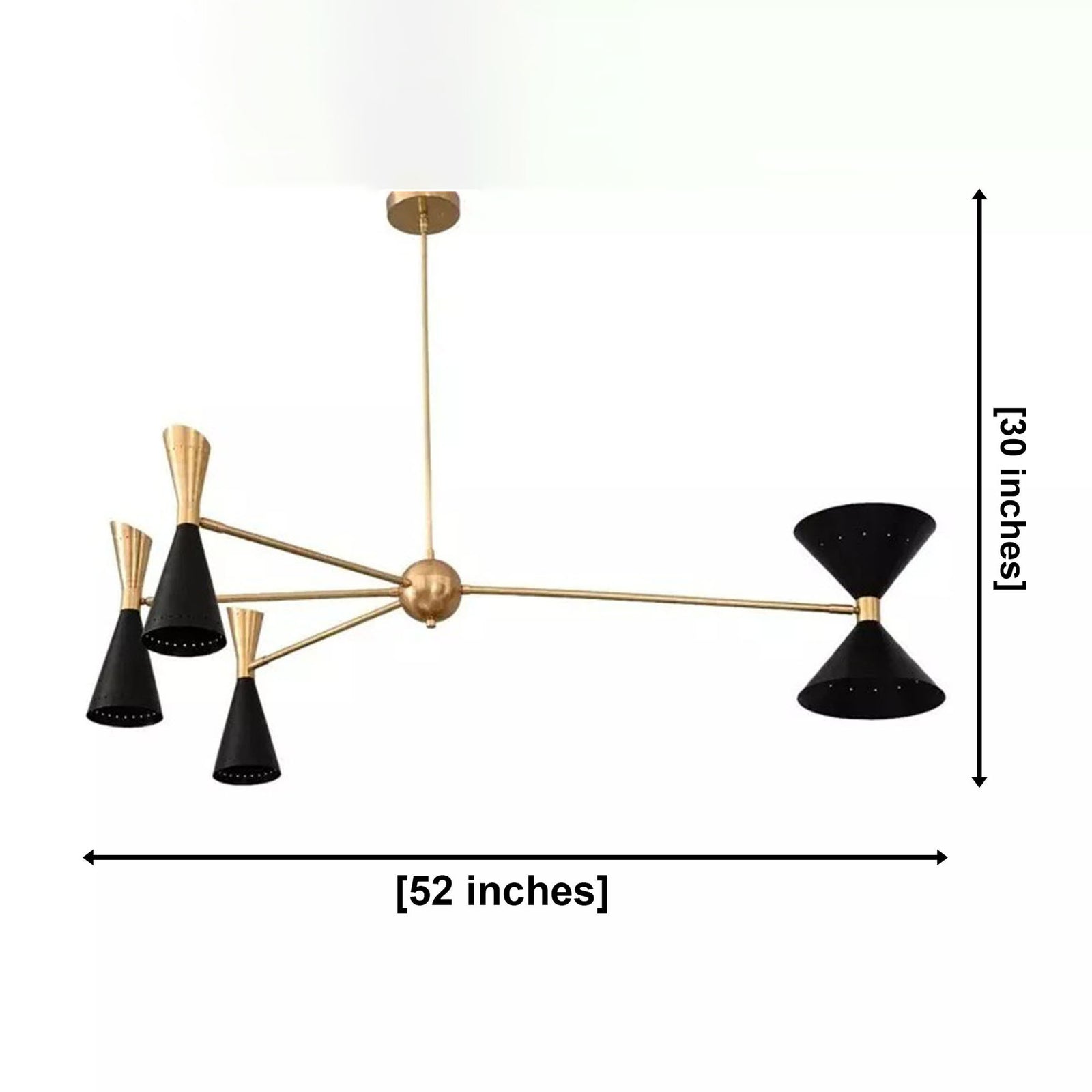 Size guide for Milan Sculptural Double Cone Chandelier – 8 Light – 52 Inch – Model 62042