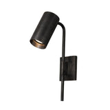 Milan adjustable cylinder wall sconce in black finish with directional spotlight head and square backplate