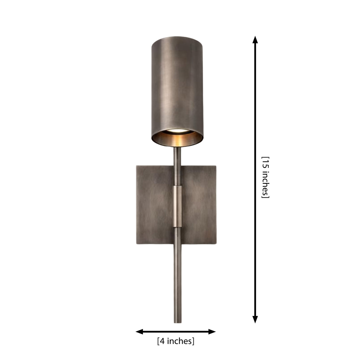 Milan adjustable cylinder wall sconce dimensions showing 15 inch height and 4 inch width