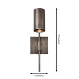 Milan adjustable cylinder wall sconce dimensions showing 15 inch height and 4 inch width
