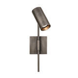 Milan modern adjustable cylinder wall sconce in gunmetal finish with slim stem and square backplate