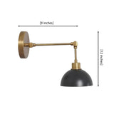 Milan adjustable dome wall sconce dimensions showing 12 inch height and 9 inch projection
