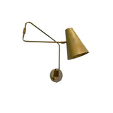 Alternate angled view of the Milan Adjustable Swing Arm Wall Sconce showcasing its adjustable brass arm and tapered cone metal shade.