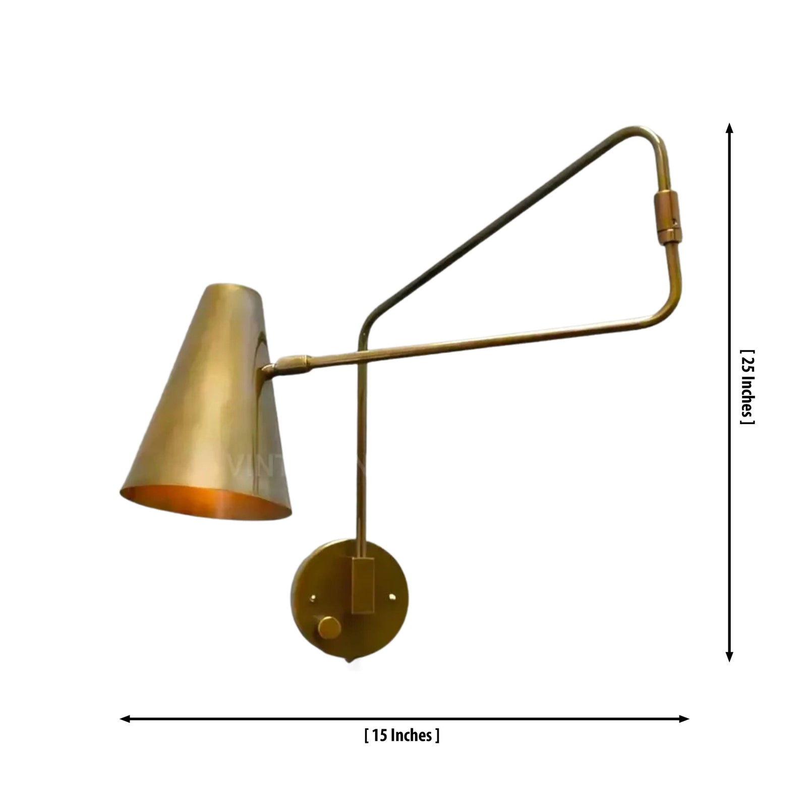 Size guide for Verona Adjustable Swing Arm Wall Sconce – 1 Light – 15 Inch – Model 32713