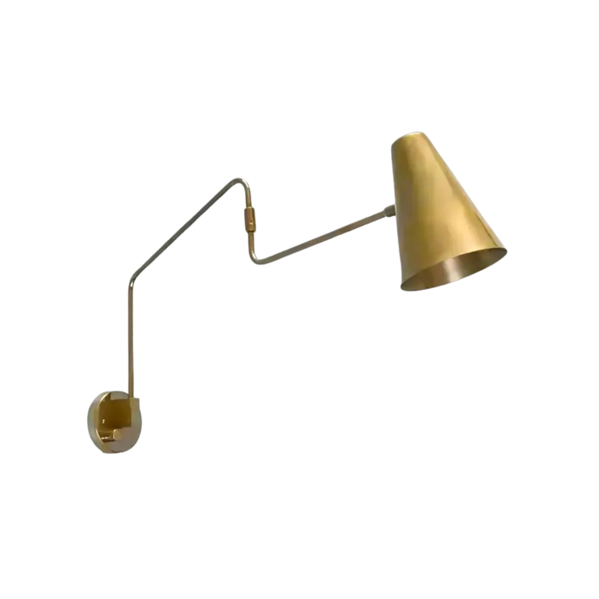 Extended arm view of the Milan Adjustable Swing Arm Wall Sconce highlighting its adjustable directional lighting and handcrafted brass construction.