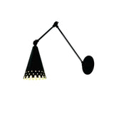 Milan adjustable swing arm wall sconce in black finish with illuminated perforated cone shade, Model 32784.