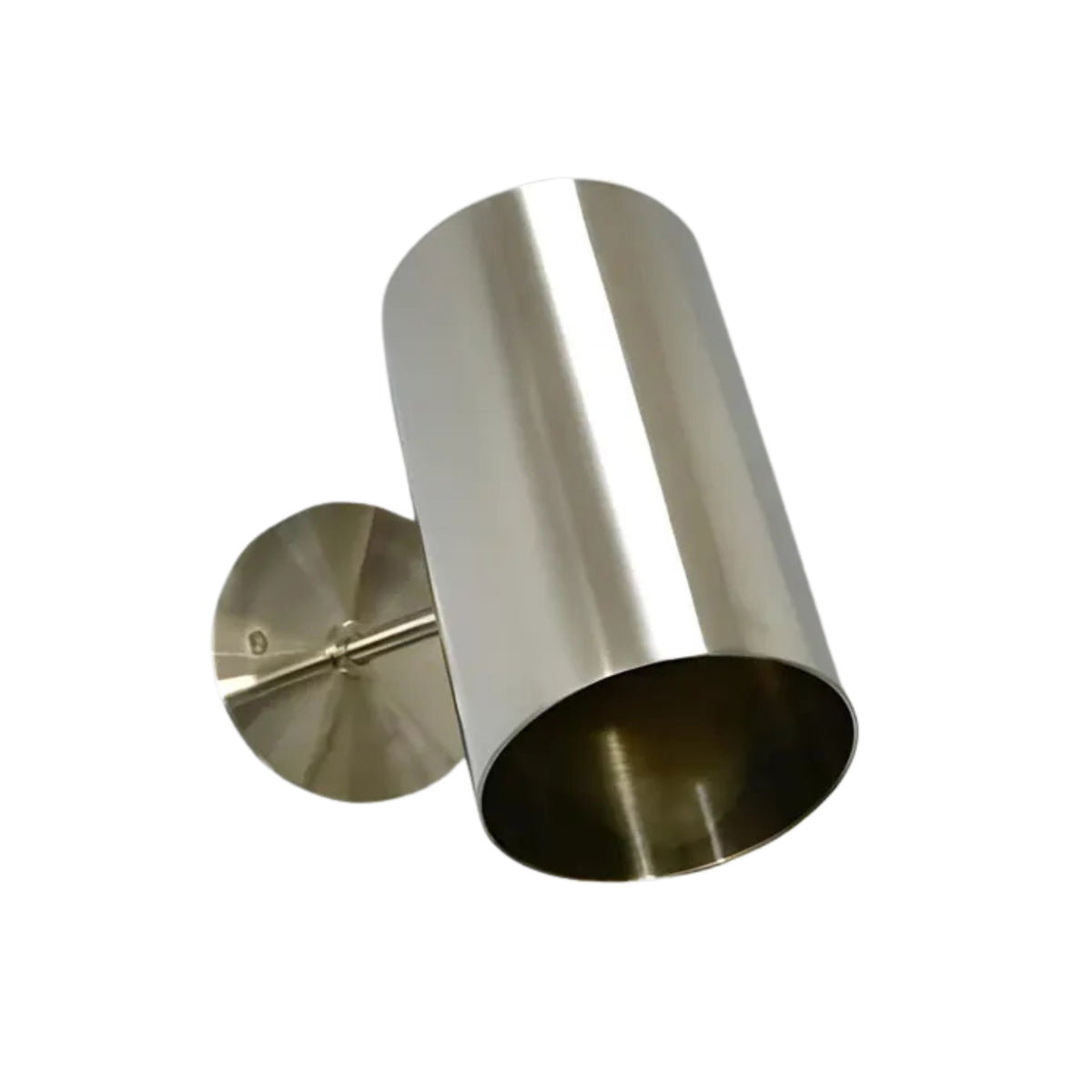 Close-up view of Milan wall sconce featuring cylindrical metal shade and round mounting canopy, Model 32752