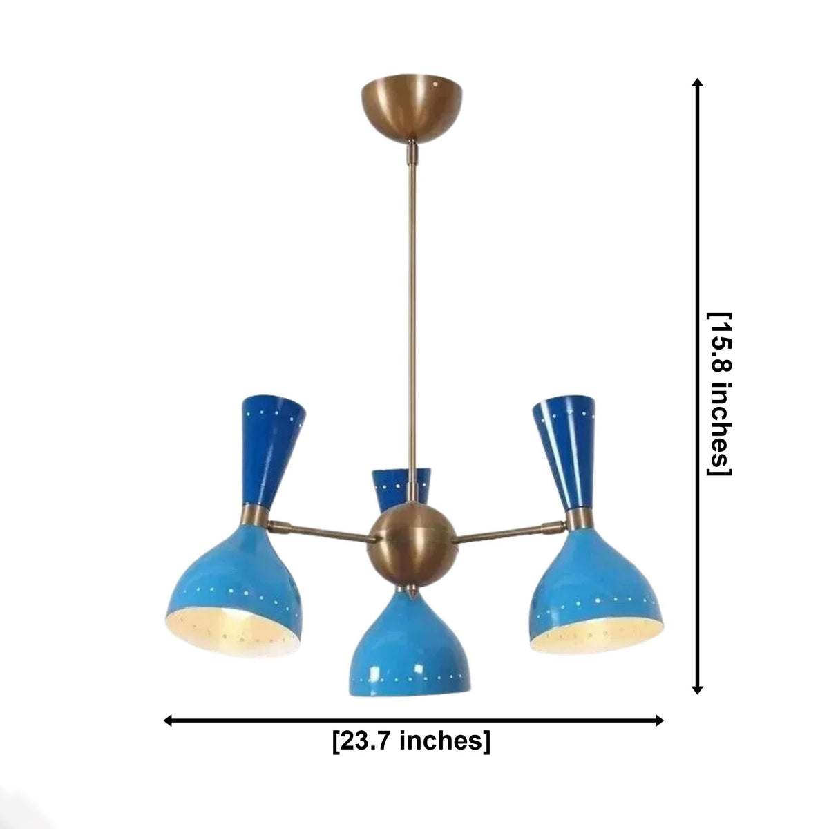 Milan Azure 6 light chandelier dimensions showing 23.7 inch width and 15.8 inch fixture height.